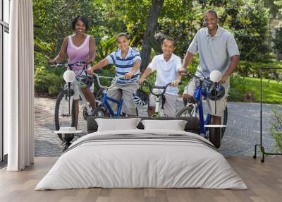 African American Parents Boy Children Riding Bikes Wall mural