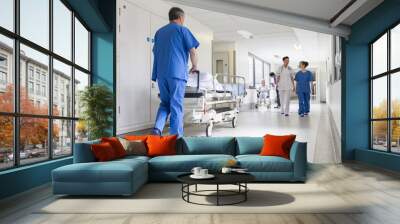 doctors hospital corridor nurse pushing gurney stretcher bed Wall mural