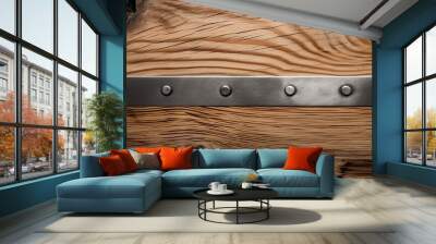 Detailed wood and metal texture with connecting strip and rivets Wall mural