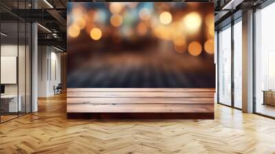 product display with wooden surface and bokeh soft lighting in background Wall mural