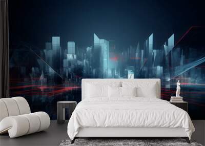 Abstract stylisch blue-red background image of a futuristic smart city Wall mural