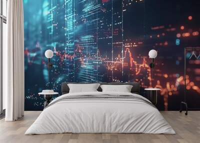 Abstract glowing blue and red plexus background Wall mural