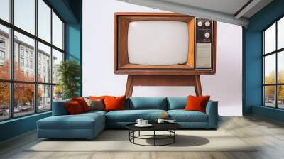 An old vintage retro tv television set with blank screen and isolated on a white background. Wall mural