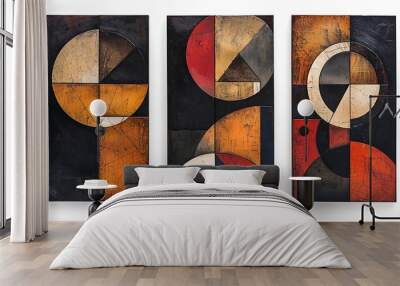 Set of three abstract geometric art panels Wall mural