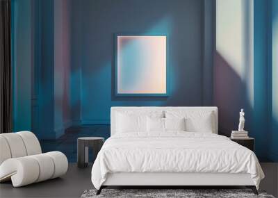 The image is a 3D rendering of an empty room with a blank frame on the wall Wall mural