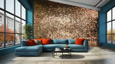 Gold sparkle glitter background. Glittering sequins wall. Wall mural