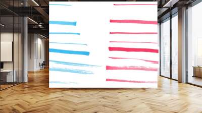 lines of a red and blue marker pen on a white isolated background. Wall mural