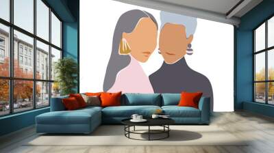 Illustration of two beautiful women staying together. Soft pastel design. Women's sisterhood concept Wall mural