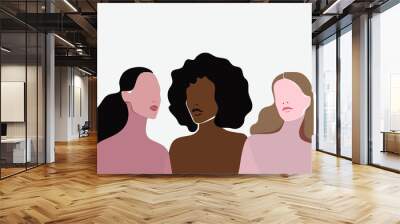 Three adult women with different skin types. Digital illustration. Beautiful women together Wall mural