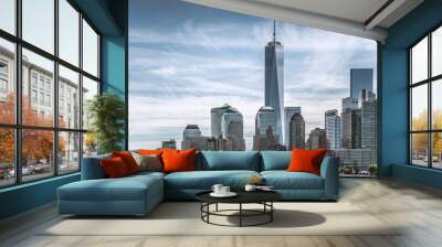 Skyline of lower Manhattan of New York City with World Trade Center Wall mural