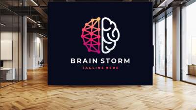 brain logo in network line connection concept Wall mural