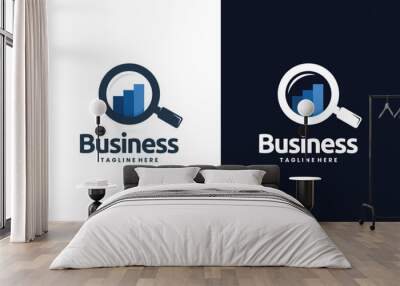 business growth vector logo with magnifying glass sign Wall mural