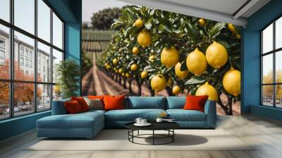 Cinematic plant Lemon tree harvest agriculture farmfield on summer  Wall mural