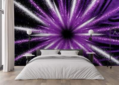 digital abstract artwork featuring a burst glitter of purple and white lines against a black background Wall mural