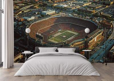 Aerial View of Packed Football Stadium Surrounded by Urban Landscape - High-Fidelity Sports Photography Wall mural