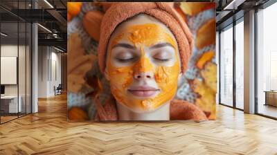 Autumn Skincare Routine with Pumpkin Enzyme Mask - Perfect for Seasonal Marketing and Promotions Wall mural