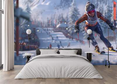 Biathlon Athlete Racing on Snowy Course with Precision Skiing and Shooting Skills Wall mural