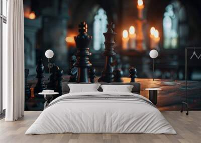 Candlelit Chess Set in an Ancient Royal Palace - A Moody, Atmospheric Capture Wall mural