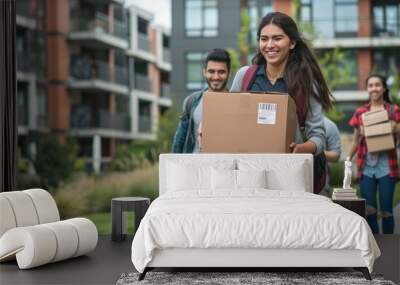 College Students Moving Into a New Apartment Complex in Summer Wall mural