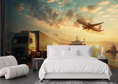 global logistics network with copy space Wall mural