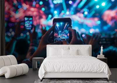 High-Energy Concert with Audience Capturing Moments on Mobile Devices, Showcasing Excitement and Connectivity Wall mural