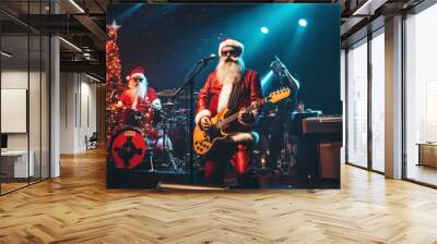 New Year's Party. New Year's Eve concert with Santa Claus and lively rock band Wall mural