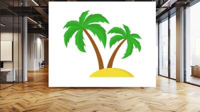 Palm trees. Two palm trees on the sandy iseland. Vector Illustration Wall mural