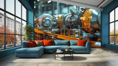 Panoramic View of Jet Engine Assembly Line - Aviation Engineering and Manufacturing Process Wall mural