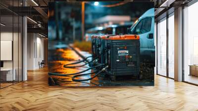 Portable Generator Working at Night Street Wall mural