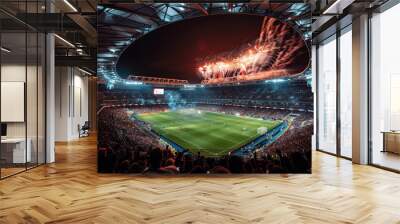 Stadium with Spectators and Fireworks Display at Night Wall mural