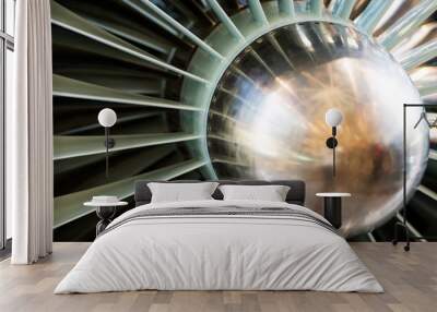 This close up image of a business aircraft jet engine inlet fan. Turbine of airplane Wall mural