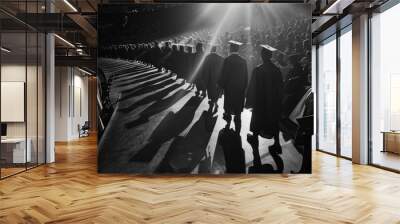 Timeless Black and White Graduation Procession Capturing Academic Honor and Tradition Wall mural