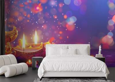 Vibrant Deepavali Sale Design with Traditional Diyas and Lanterns for Promotional Print or Poster Wall mural