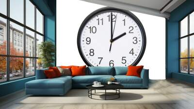 Wall clock shows time 2 o'clock on white isolated background. Round wall clock - front view. Fourteen o'clock Wall mural