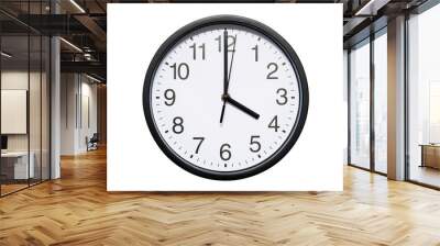 Wall clock shows time 4 o'clock on white isolated background. Round wall clock - front view. Sixteen o'clock Wall mural