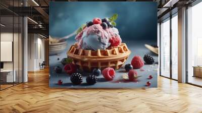 colored ice cream in waffle cones close-up Wall mural