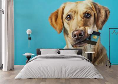 dog with credit card on isolated background Wall mural