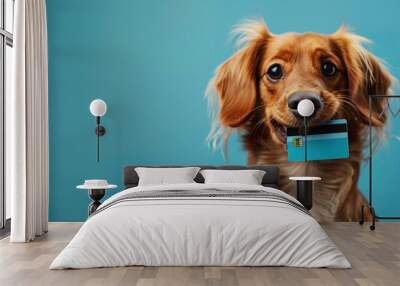 dog with credit card on isolated background Wall mural