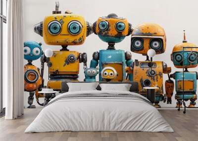 funny robots collection on isolated background Wall mural