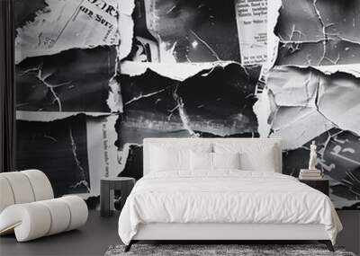 Old torn black and white newspaper textures Wall mural