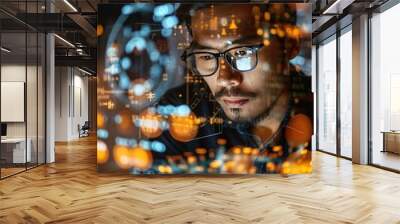 portrait of male analyst at computer in office Wall mural