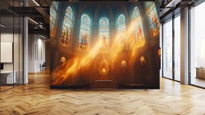 religious background with light rays in church Wall mural