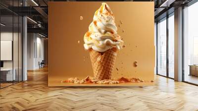 white ice cream in cone on isolated background Wall mural