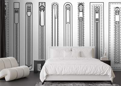 Different types of Zipper Fasteners Vector Wall mural