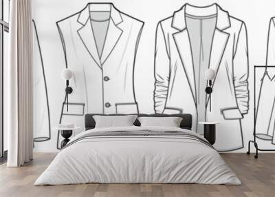 flat sketch set of womens blazer jacket technical cad drawing vector template Wall mural