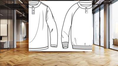 long sleeve henley t shirt sweatshirt fashion flat sketch vector illustration. cad mockup. Wall mural