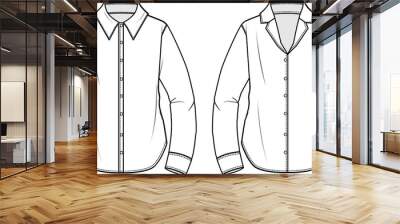 women long sleeve collar shirt flat sketch vector illustration Wall mural