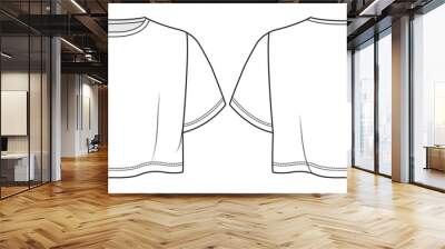 womens short sleeve crew neck crop top flat technical cad drawing template Wall mural