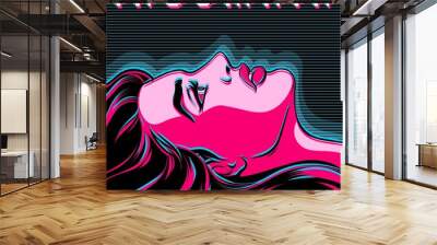 Vector hand drawn illustration of woman's head in futuristic style. Insomnia concept. Wall mural