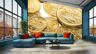 Gold Sovereign Coins Bullion on a White Background Wall mural